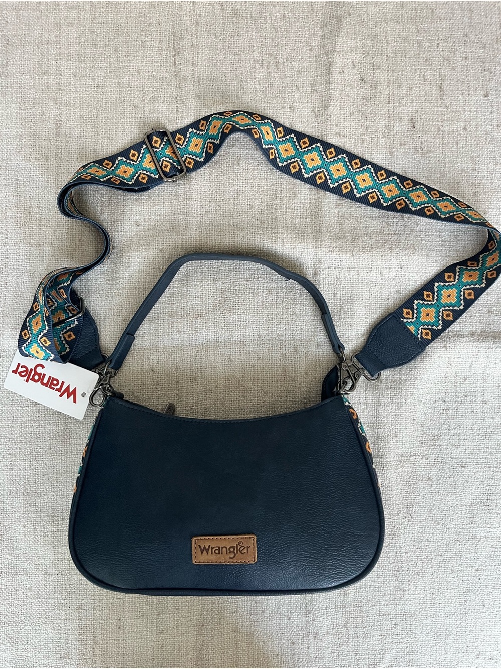 Wrangler Navy Crossbody with Patterned Woven Strap